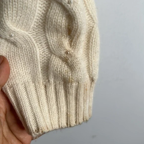 SAKS FIFTH AVENUE ivory lamb wool angora rabbit hair cable knit sweater size M - Picture 6 of 11